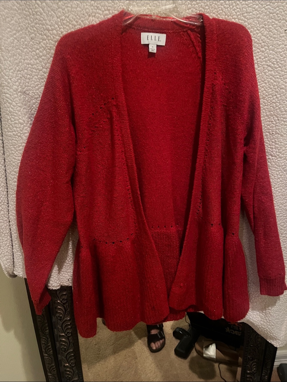 ELLE Red Open-Front Peplum Cardigan